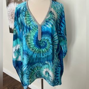 Chicos Ruana Sm/med. blue/green and White.